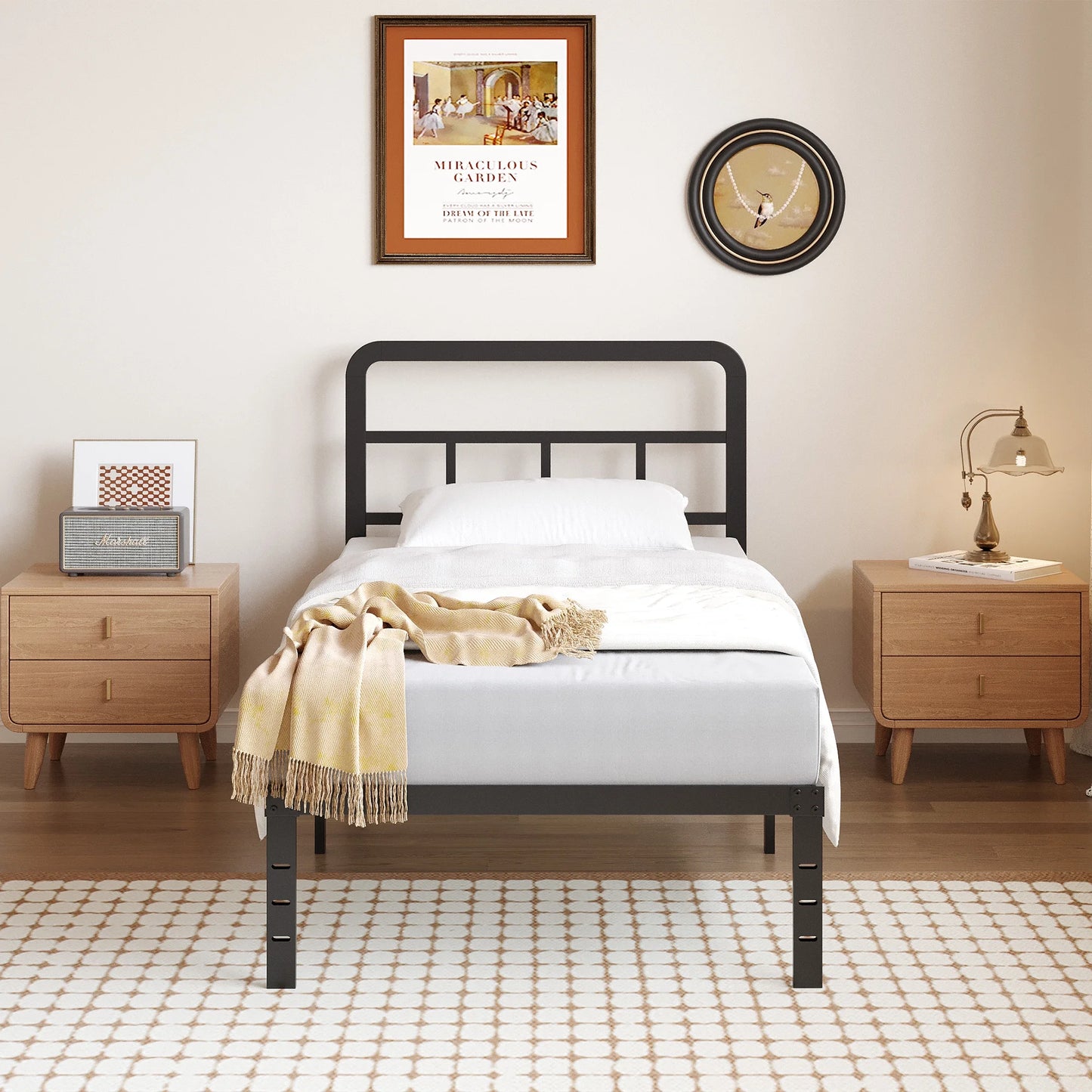 Metal Platform California King Bed Frames with Headboard, 14 Inch No Box Spring Needed Heavy Duty Steel Slat Mattress Foundation/Easy Assembly/Noise Free/Black