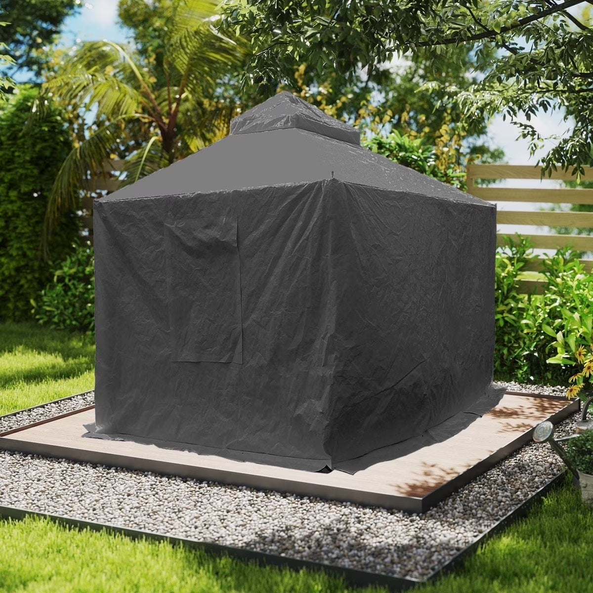 Gazebo Accessories 12' X 12' Double Roof Universal Winter Gazebo Cover for Hardtop Gazebos,Enclosed Cover with Sidewalls and Mesh Windows Waterproof (White) by