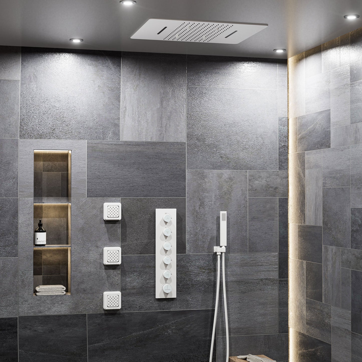 CASAINC 24 Inches Ceiling Mounted Luxury Shower System with 3 Body Jets & Handheld Spray