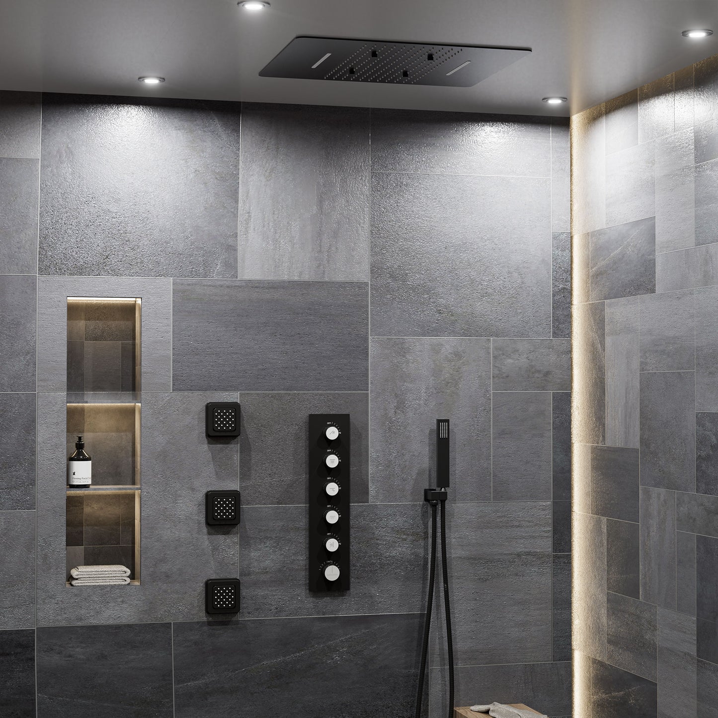 CASAINC 24 Inches Ceiling Mounted Luxury Shower System with 3 Body Jets & Handheld Spray