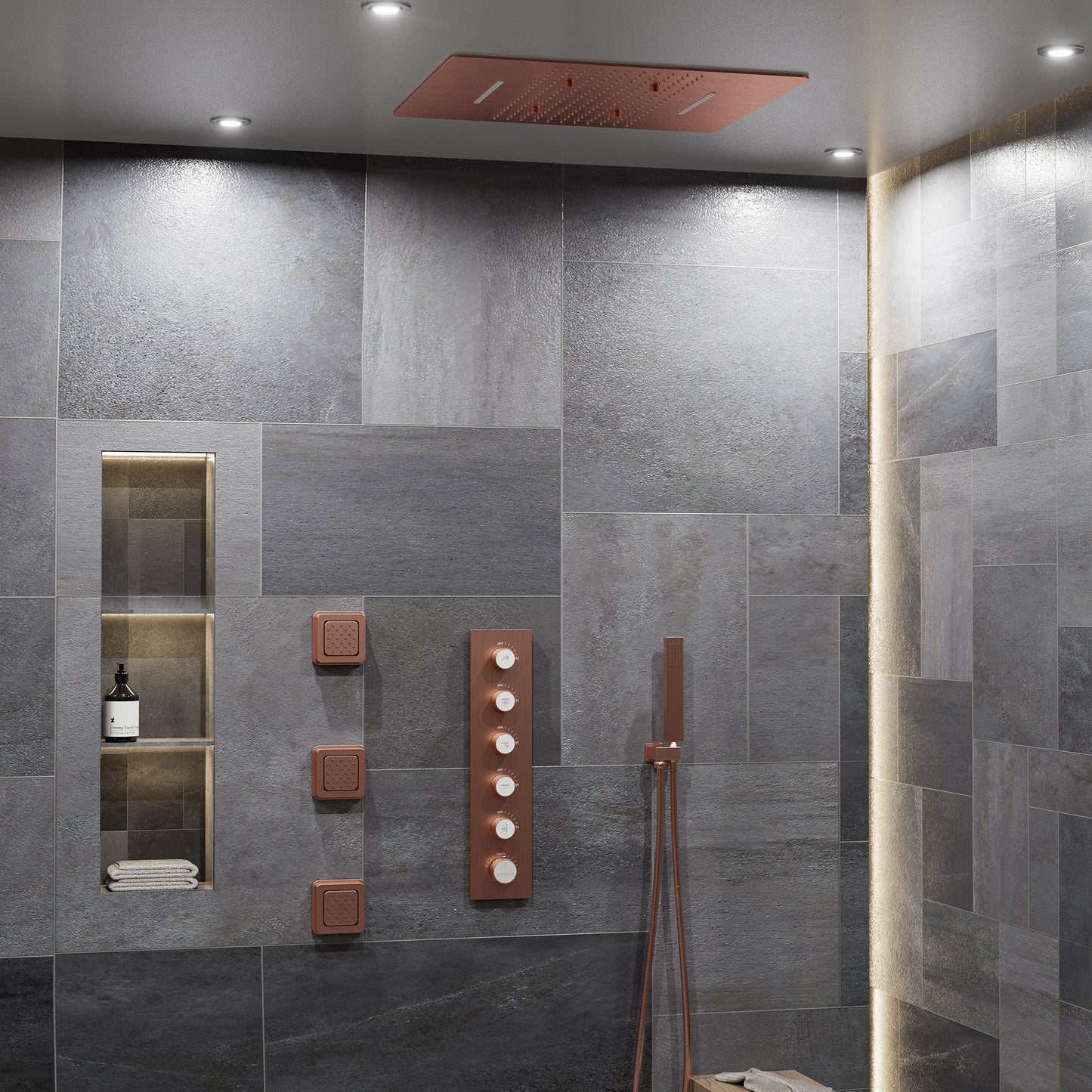 CASAINC 24 Inches Ceiling Mounted Luxury Shower System with 3 Body Jets & Handheld Spray