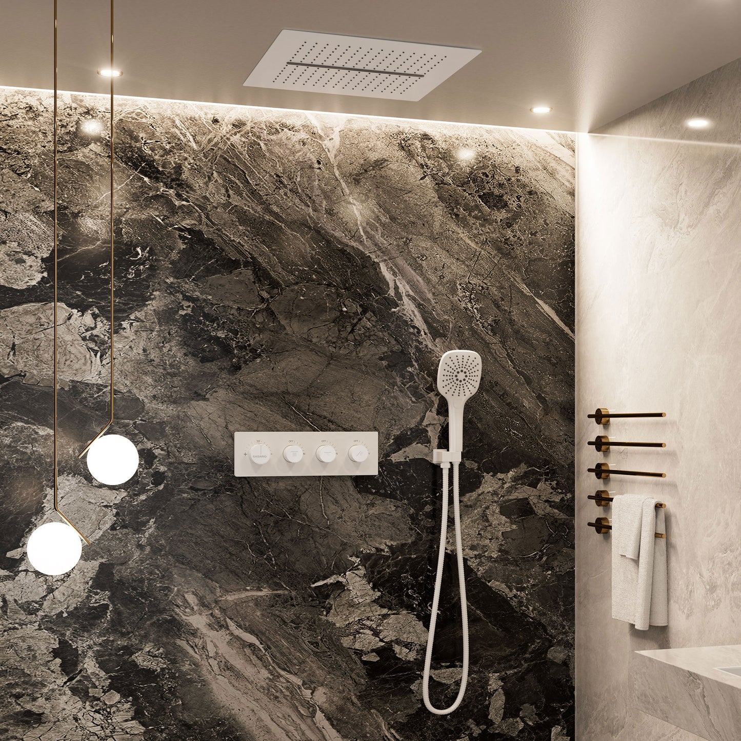 CASAINC 16 Inches Ceiling Square Mounted Luxury Shower System with Handheld Spray & 5 Spray Pattern