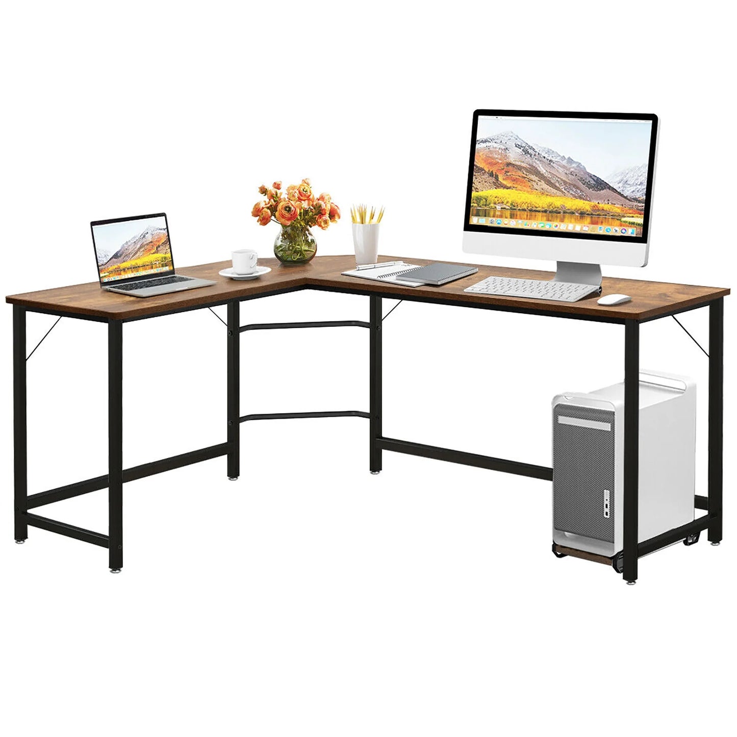 L-Shaped Computer Desk Corner Workstation Study Gaming Table Home Office-Black