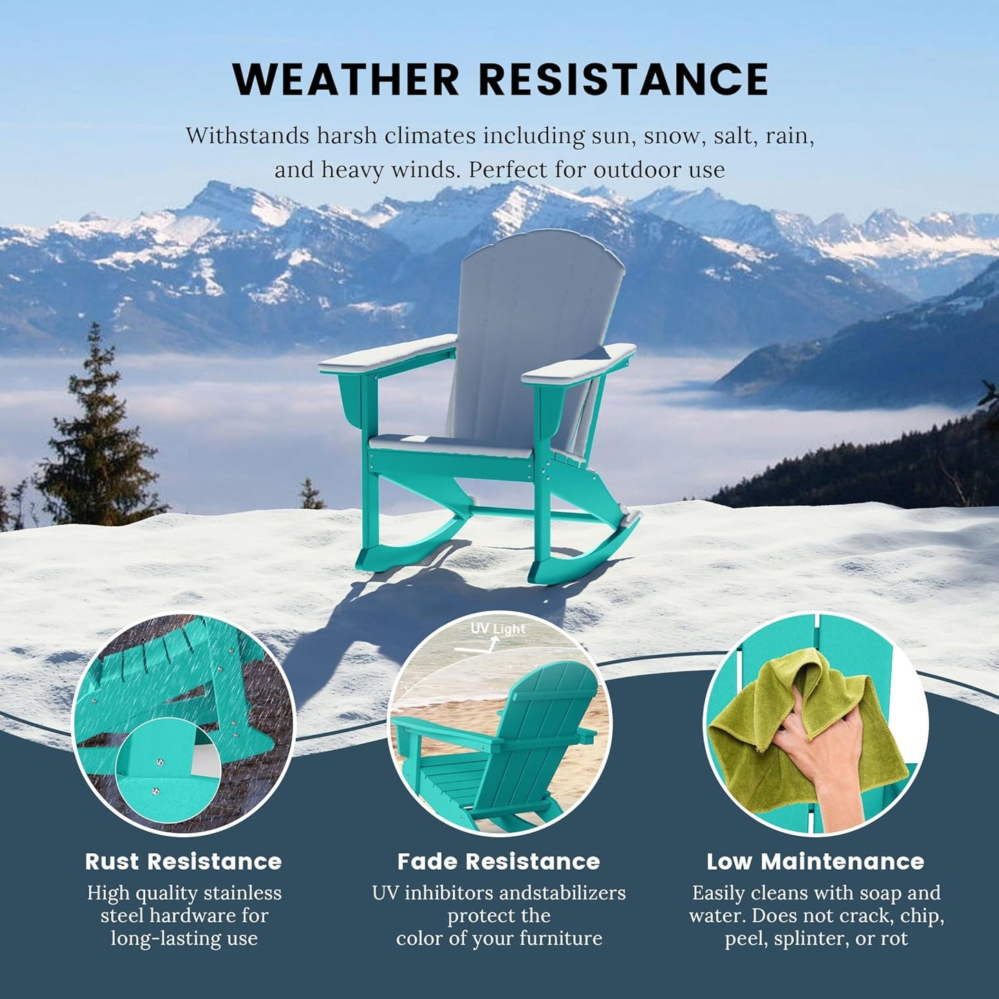 Westin Outdoor Laguna Rocking Poly Adirondack Chair (Set of 2), Turquoise