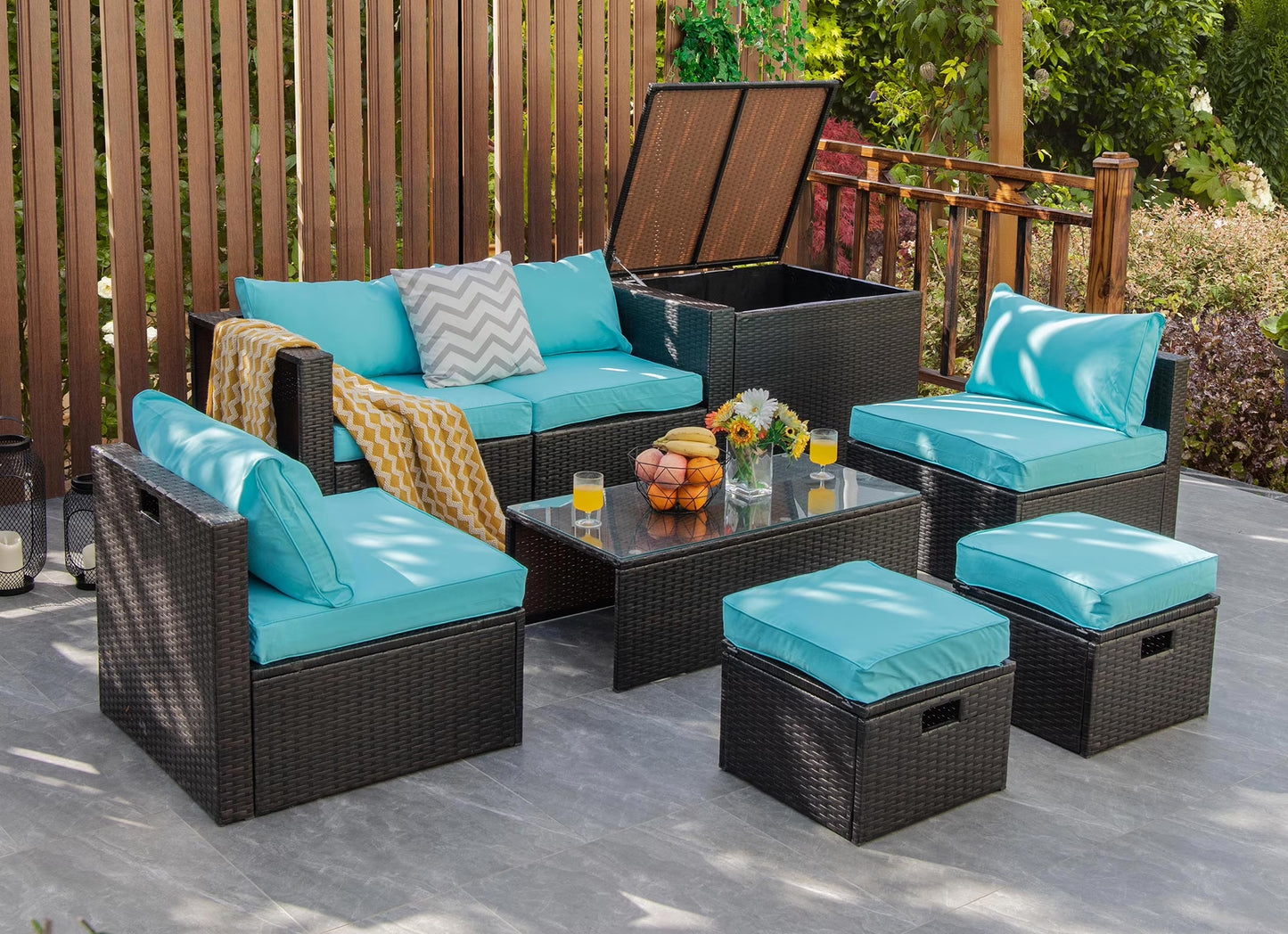 8-Piece Rattan Outdoor Patio Dining Set, Black