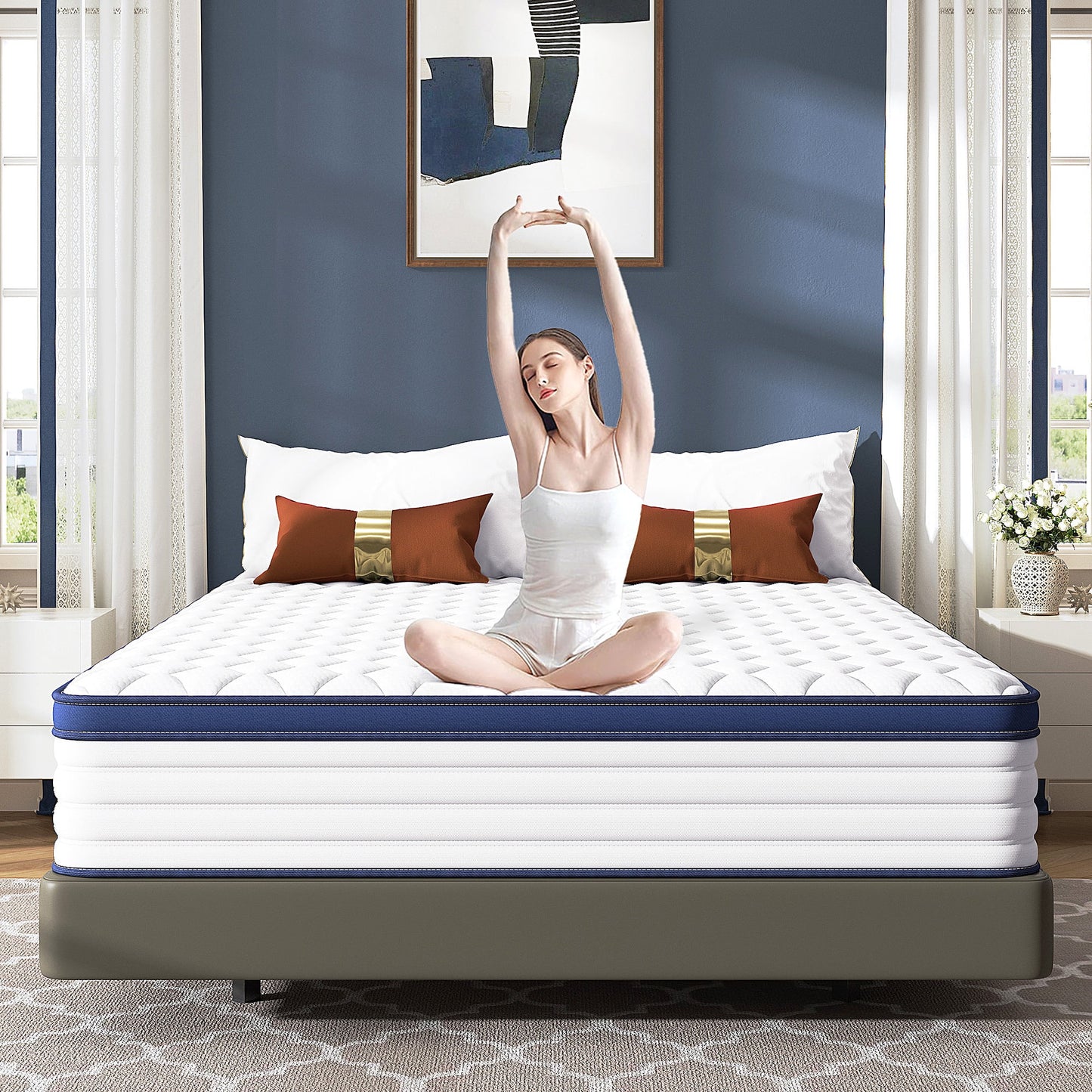 Full Mattress, 12 Inch Gel Memory Foam Mattress in a Box, Cool Hybrid Individual Pocket Springs Full Size Mattress with Breathable Knitted Fabric and Edge Support, Medium Firm, Blue