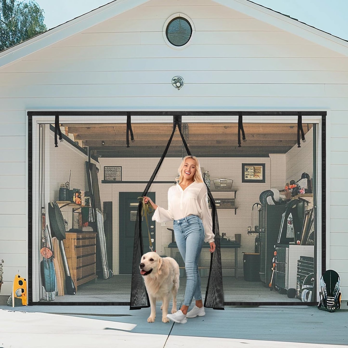 Garage Door Screen, 16X7 Ft Magnetic Closure Heavy Duty Weighted Bottom Garage Screen Doors for 2 Car Garage, Fiberglass Mesh anti Annoying Animal Out