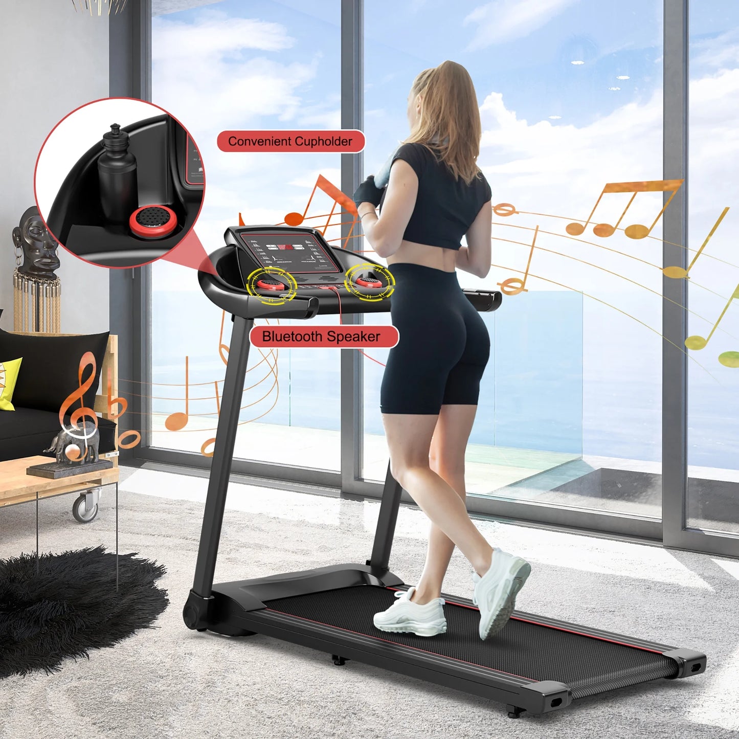 Superfit 2.25HP Electric Running Machine Treadmill Bluetooth Speaker APP Control Red