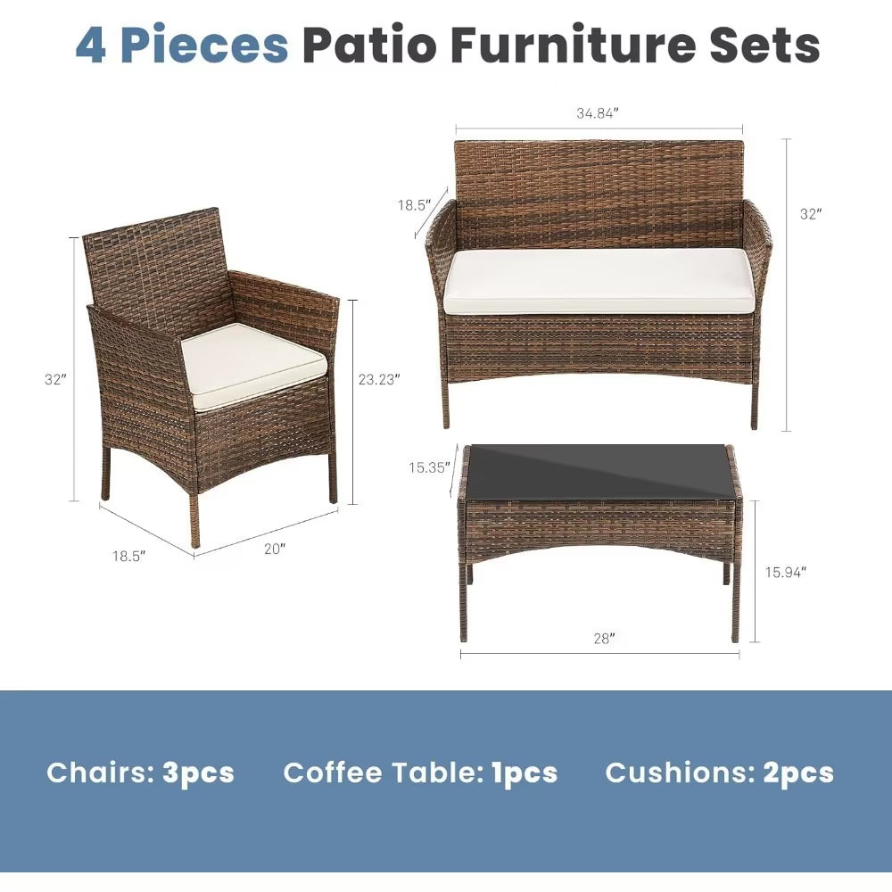 Patio Furniture Set 4 Pieces,Outdoor Wicker Furniture with Coffee Table, Modern Rattan Patio Chairs Conversation Sets - Hot Sale