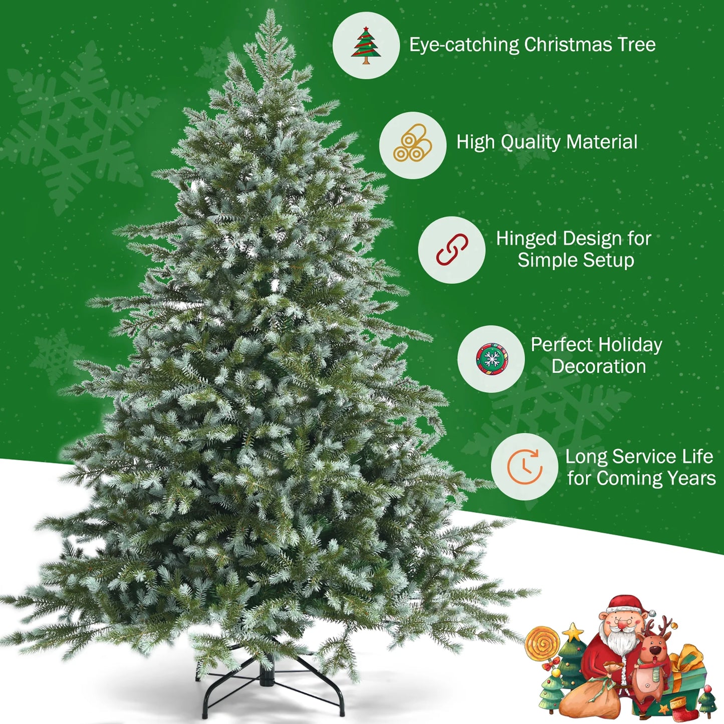 6Ft Artificial Christmas Spruce Hinged Tree W/ 892 Mixed PE & PVC Tips