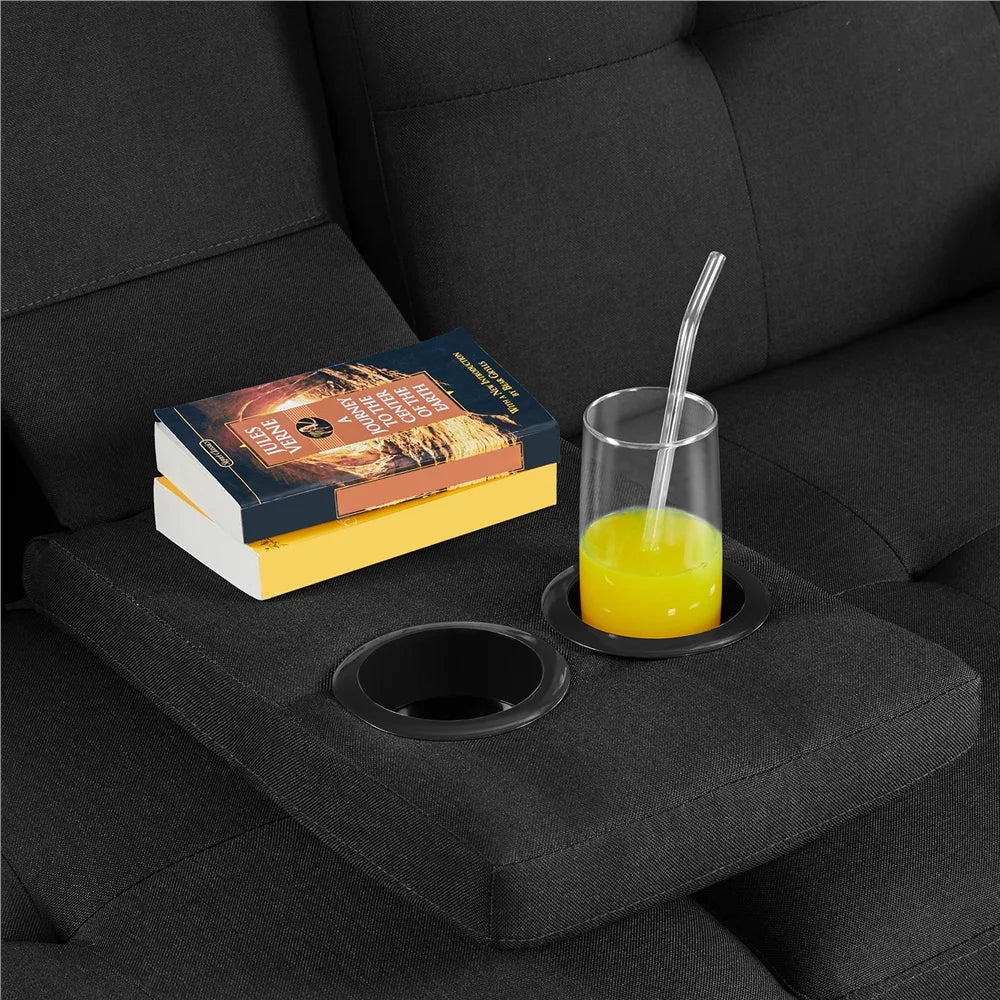 Fabric Upholstered Convertible Futon Sofa Bed with Cup Holders and Pillows, Black