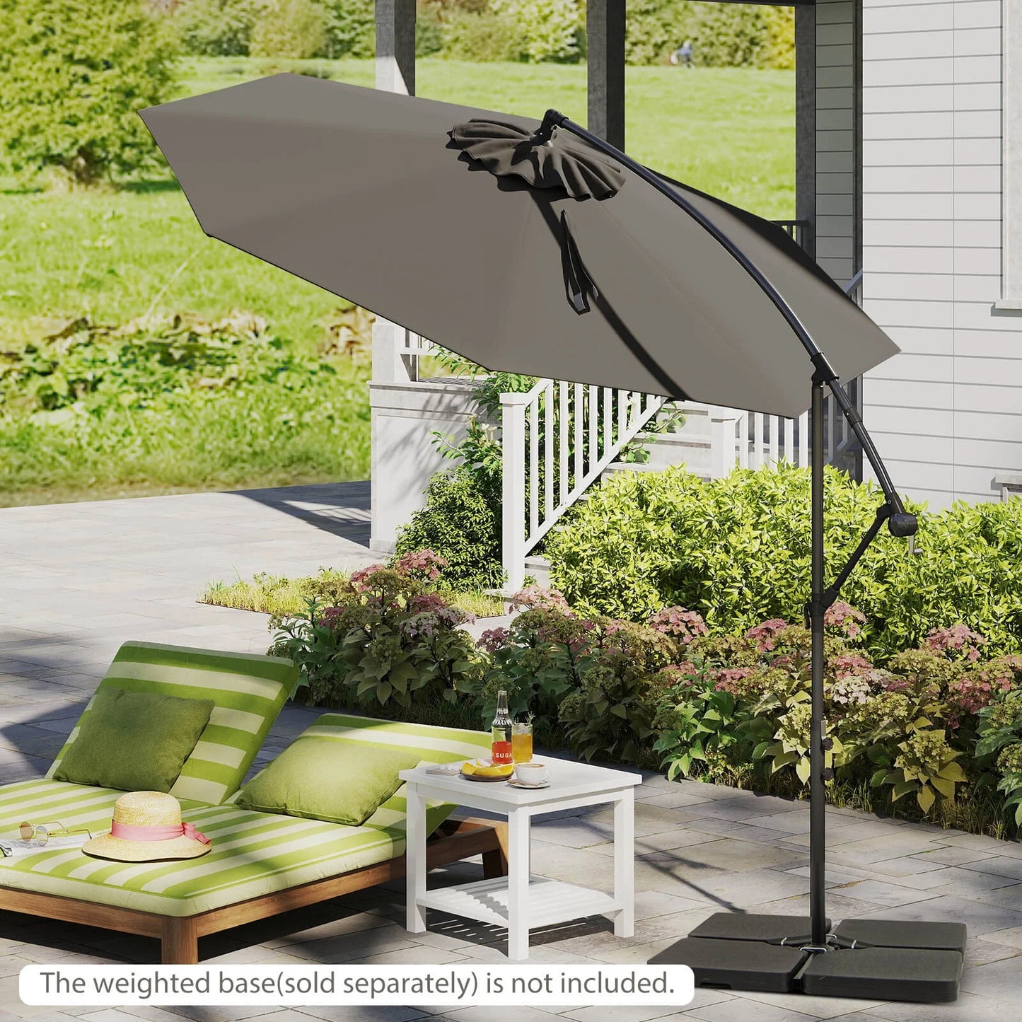 10 FT Patio Offset Umbrella W/8 Ribs Cross Base Tilt Grey