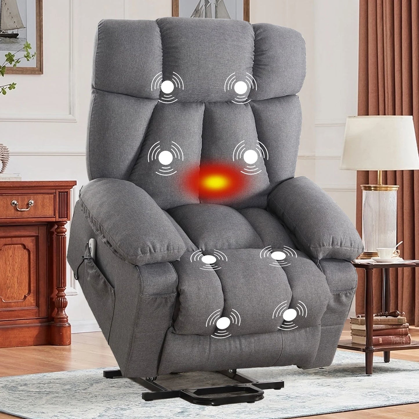 Power Lift Recliner Chair Recliners for Elderly with Heat and Massage Recliner Chair for Living Room with Infinite Position and Side Pocket,Usb Charge Port,Blue