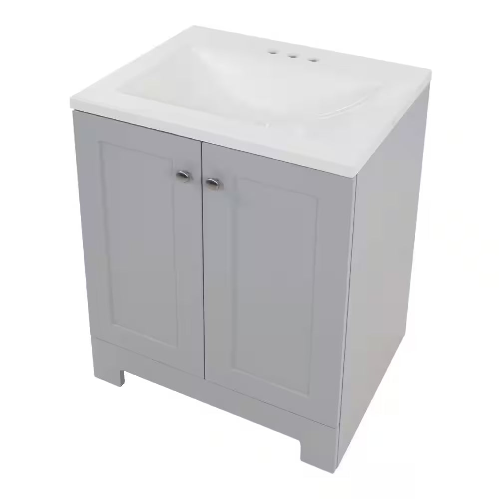 25 In. Single Sink Pearl Gray Bath Vanity with White Cultured Marble Top (Assembled)