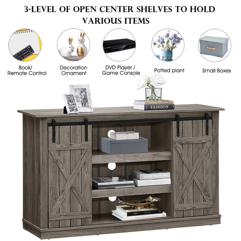 Farmhouse Wood TV Stand for Tvs up to 60 Inch with Sliding Barn Doors