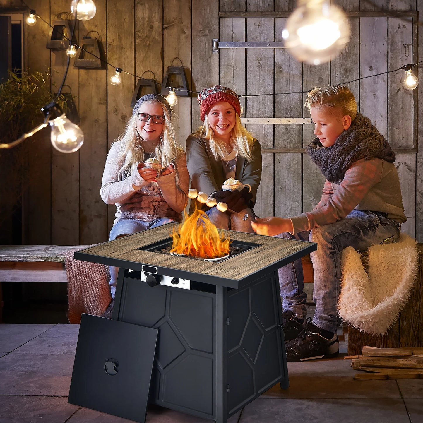 28 Inches Propane Gas Fire Pit Table 40,000 BTU Outdoor Heater W/Cover