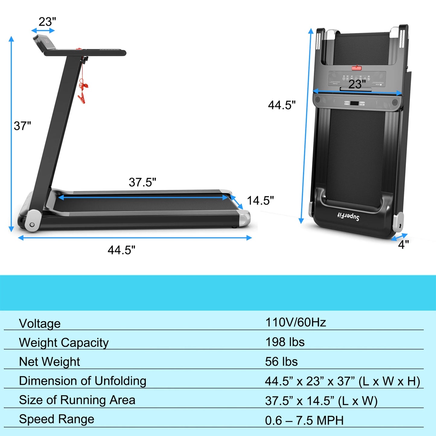 Electric Folding Treadmill Portable Cardio Running Machine W/ APP Control Silver