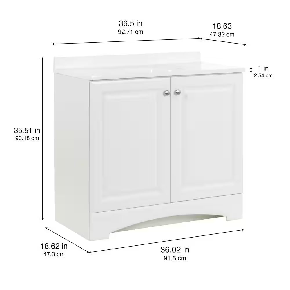 37 In. Single Sink White Bath Vanity with Cultured Marble Top (Assembled)