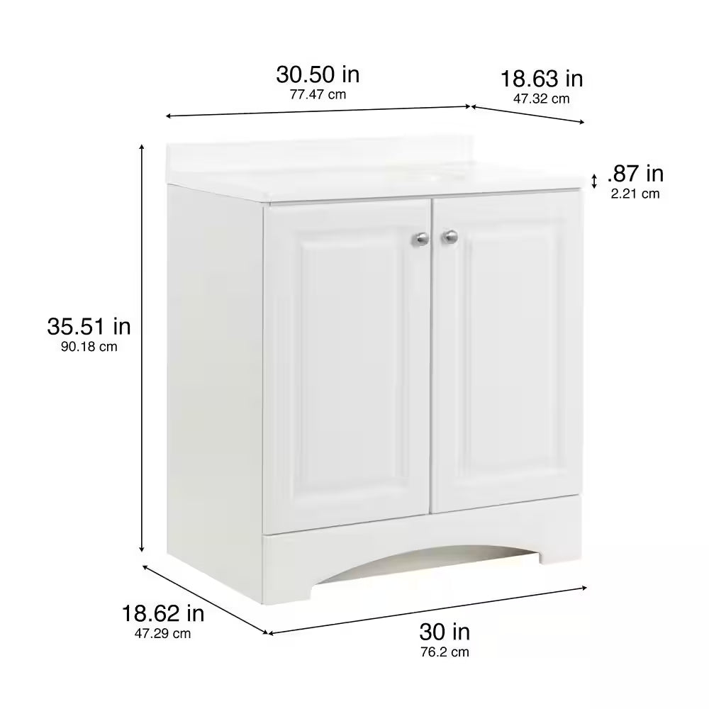 31 In. Single Sink White Bath Vanity with White Cultured Marble Top (Assembled)