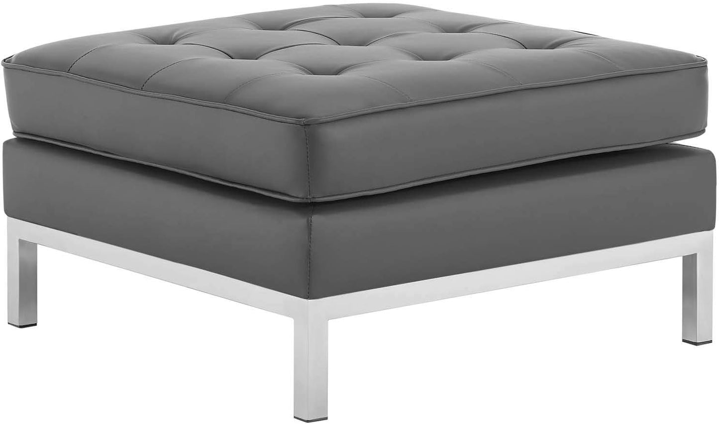 Loft Tufted Button Faux Leather Upholstered Loveseat in Silver Black