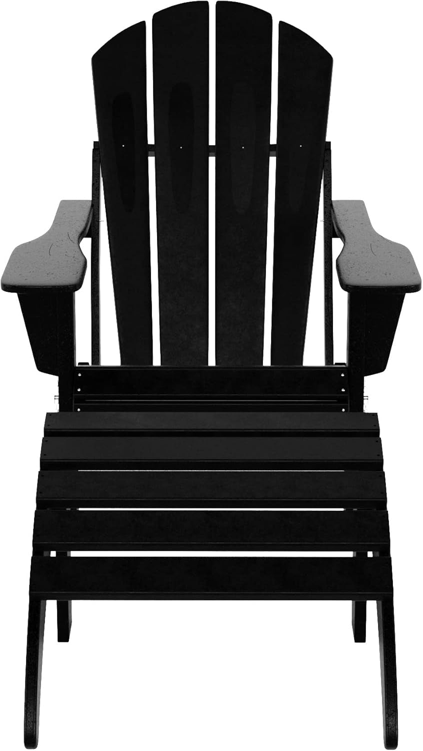 WO Home Furniture Adirondack Chair Outdoor Ottoman Set of 2 PCS Classic Patio Furniture (Black)