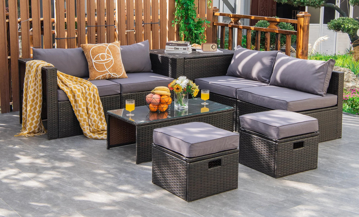 8-Piece Rattan Outdoor Patio Dining Set, Black