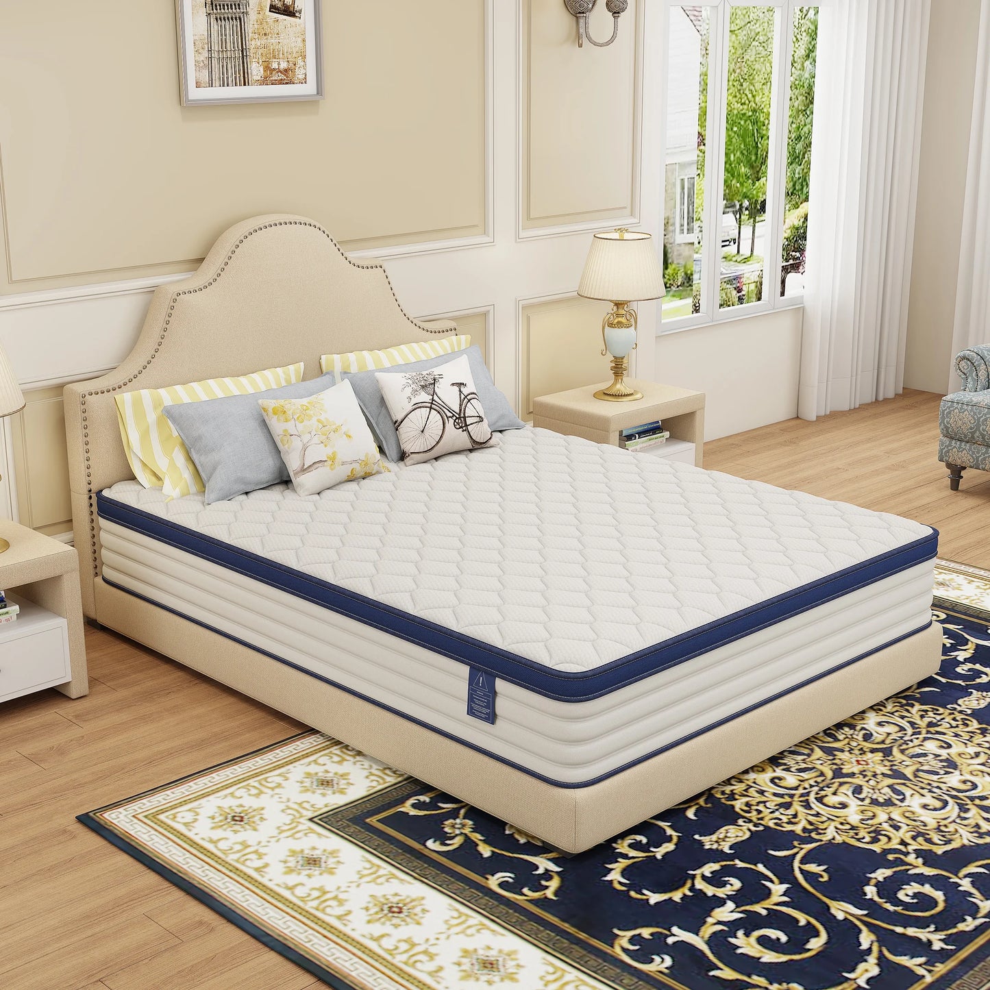 Full Mattress, 12 Inch Gel Memory Foam Mattress in a Box, Cool Hybrid Individual Pocket Springs Full Size Mattress with Breathable Knitted Fabric and Edge Support, Medium Firm, Blue