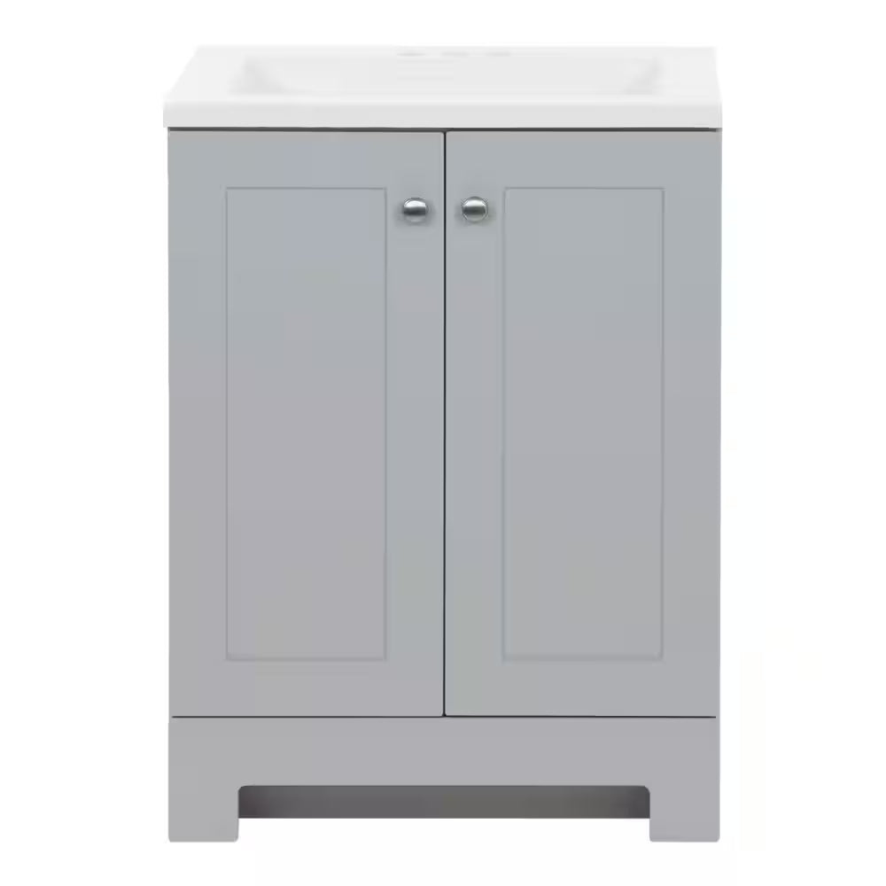 25 In. Single Sink Pearl Gray Bath Vanity with White Cultured Marble Top (Assembled)