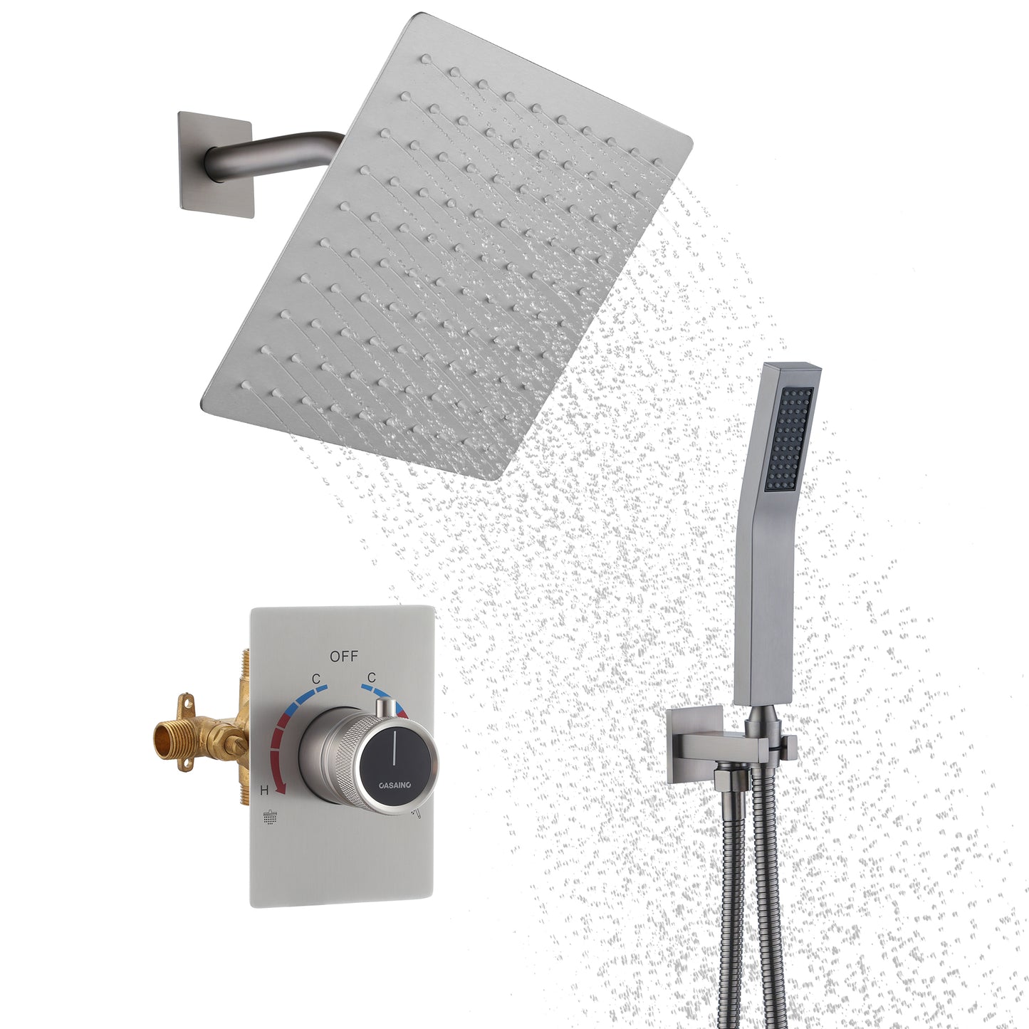 CASAINC 10 Inches Wall Mounted Pressure Balance Shower System with Handheld Spray