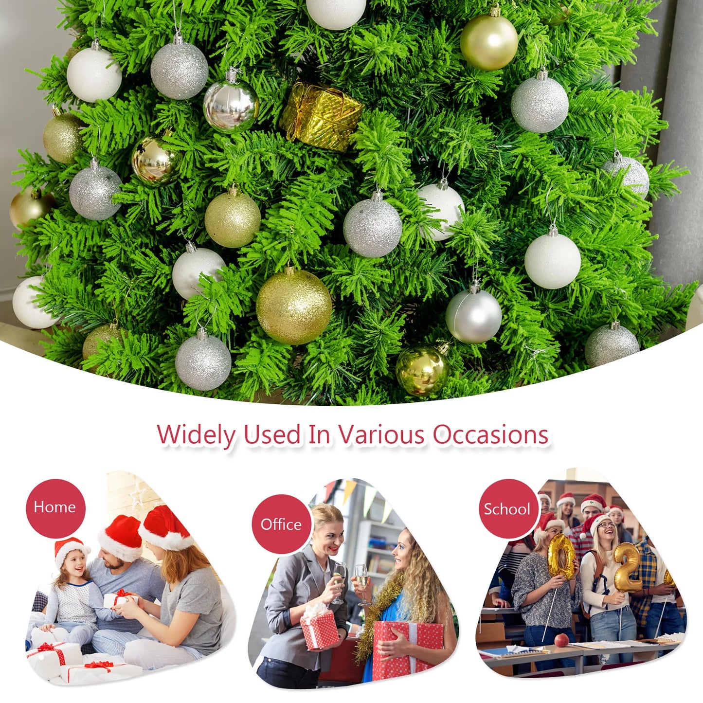 6.5Ft Green Flocked Hinged Artificial Christmas Tree W/ Metal Stand Green