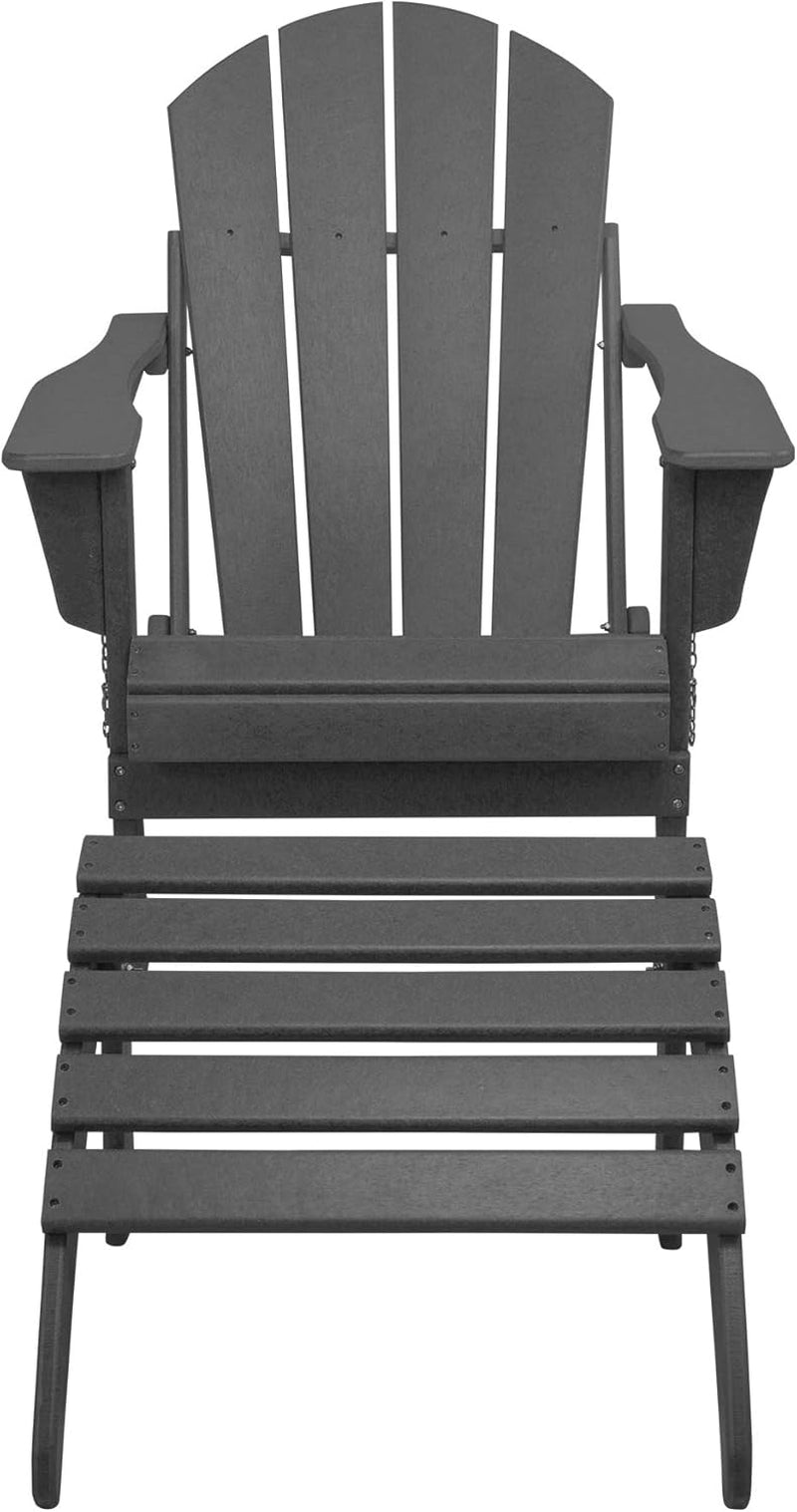 WO Home Furniture Adirondack Chair Outdoor Ottoman Set of 2 PCS Classic Patio Furniture (Gray)