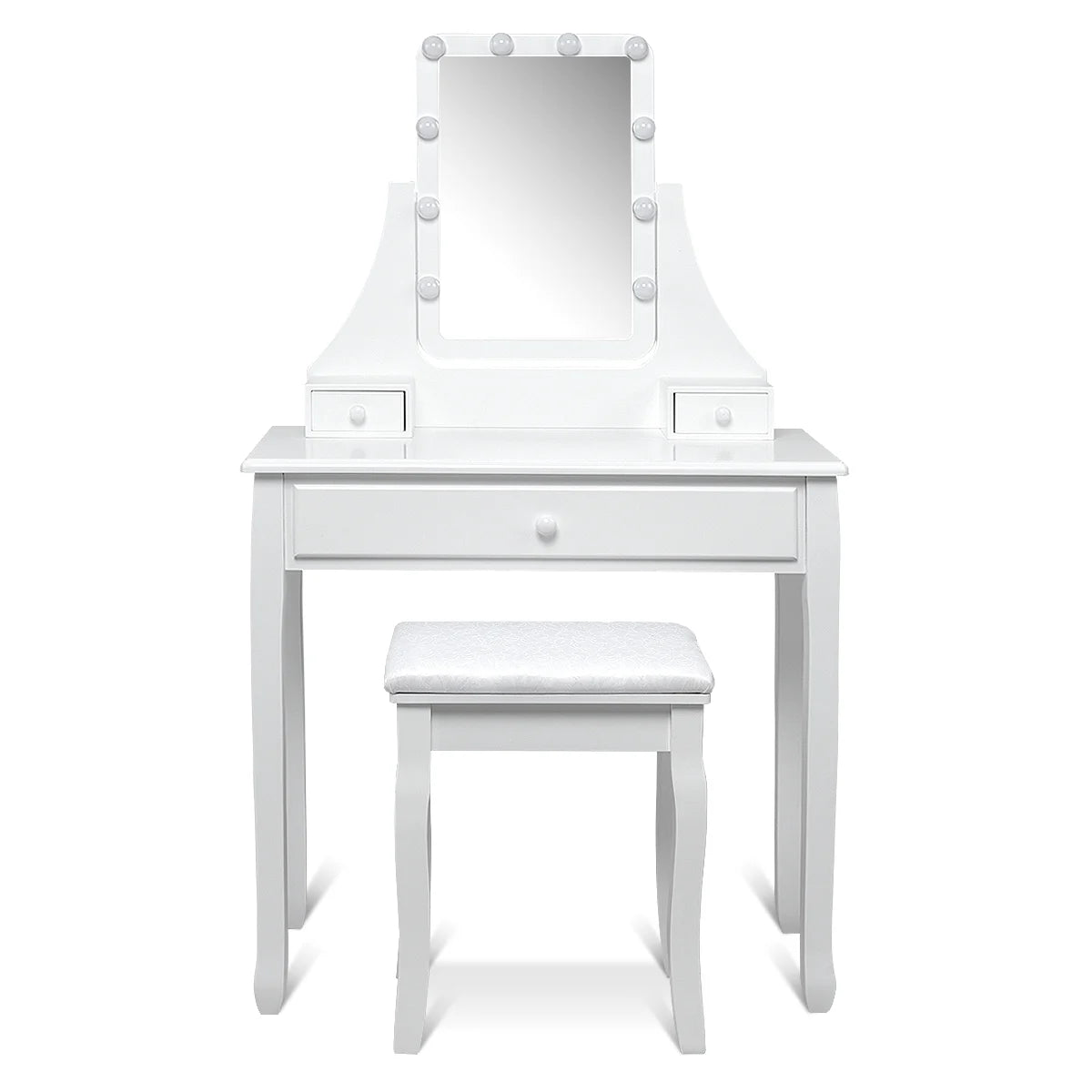 Vanity Table 10 Dimmable Bulbs Makeup Dressing Desk White