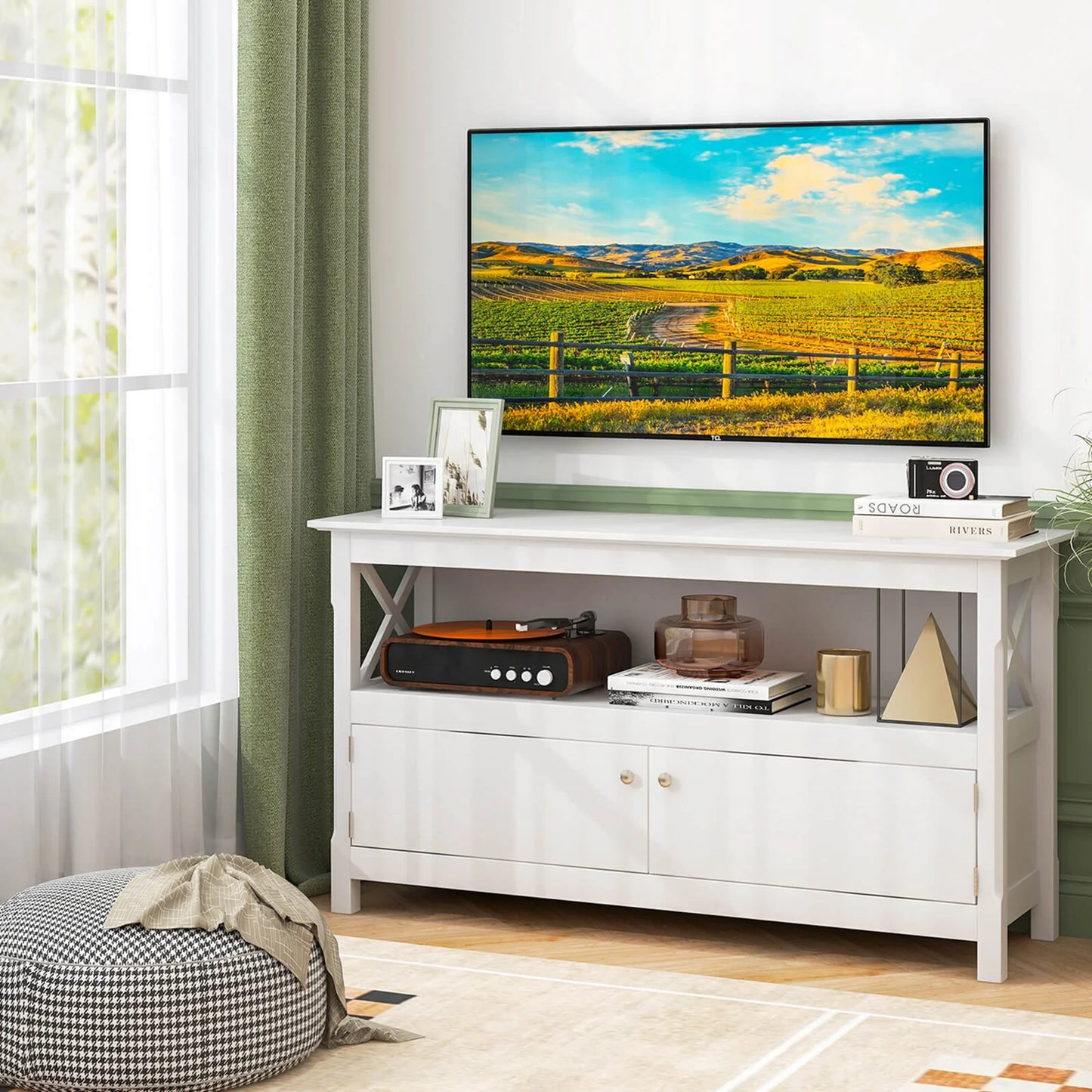 TV Cabinet Freestanding Wooden Console Media Entertainment Center Living Room
