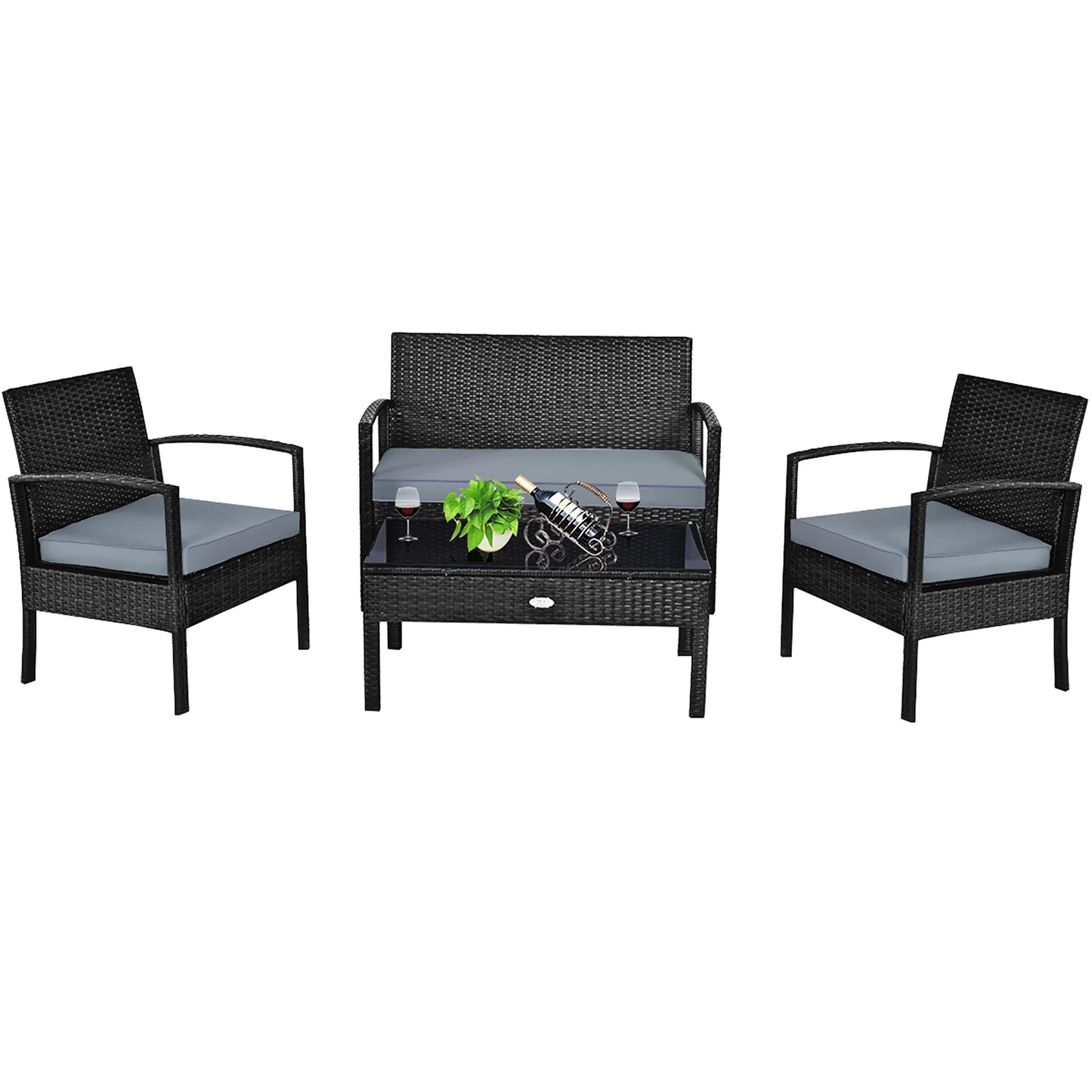 HW63756 4PCS Patio Rattan Furniture Set Garden Deck