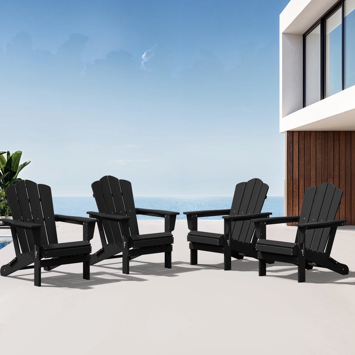 Adirondack Chair, Plastic Folding Outdoor Patio Lawn Chairs, outside HDPE Chairs for Lawn, Yard, Black