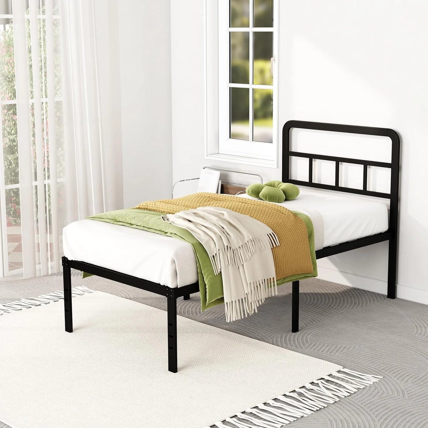 Metal Platform California King Bed Frames with Headboard, 14 Inch No Box Spring Needed Heavy Duty Steel Slat Mattress Foundation/Easy Assembly/Noise Free/Black