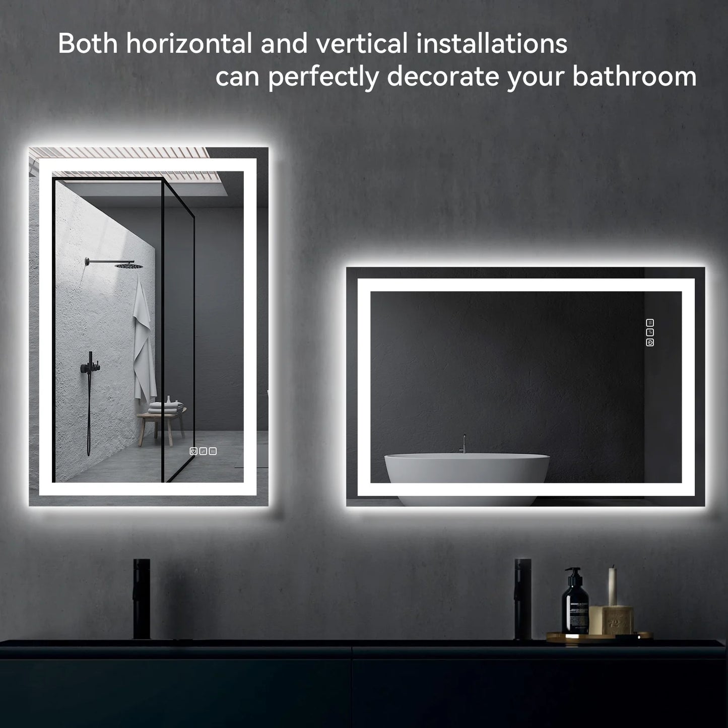 24” X 36” LED Bathroom Mirror with Lights, Wall Mounted Vanity Mirror with Front & Backlit, Anti-Fog, Dimmable Touch Control, Horizontal & Vertical Installation