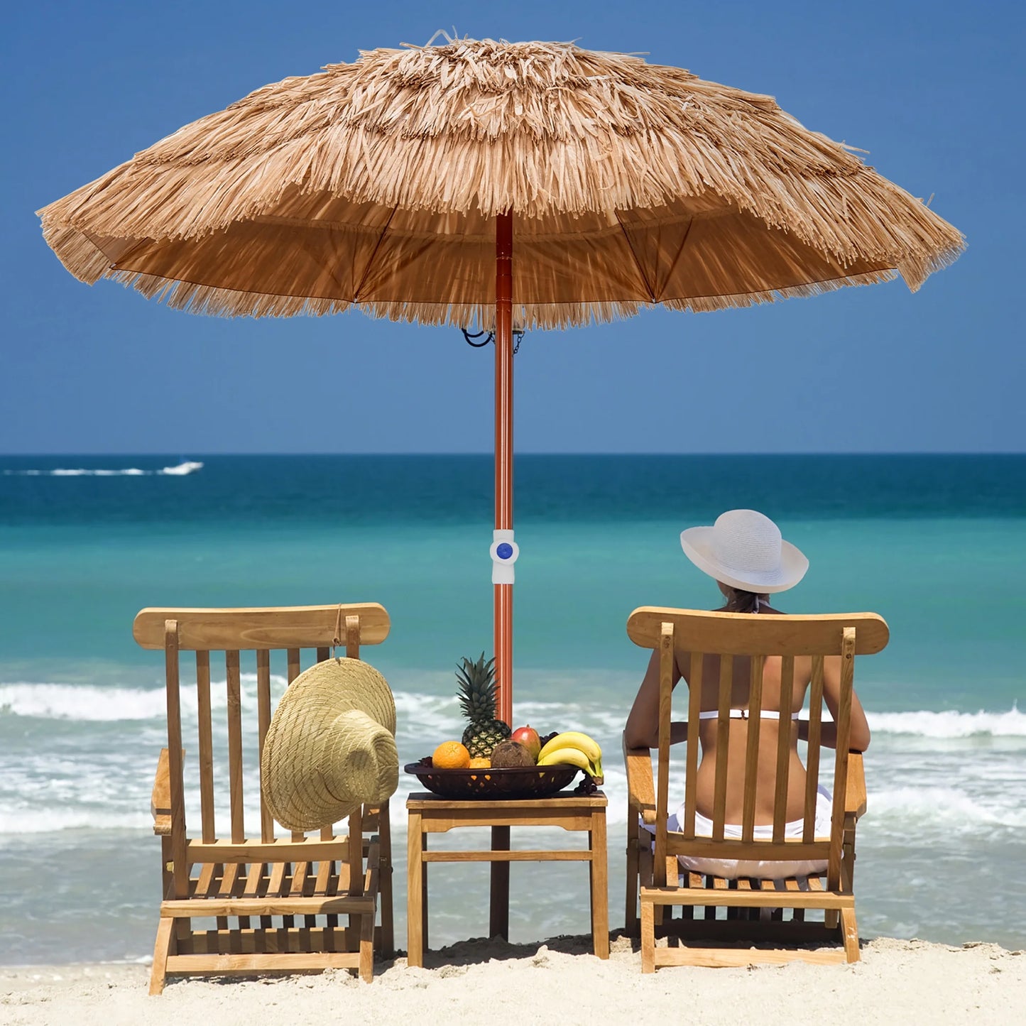 Patio 6FT Tropical Thatched Tiki Beach Umbrella Portable Outdoor Market Tilt