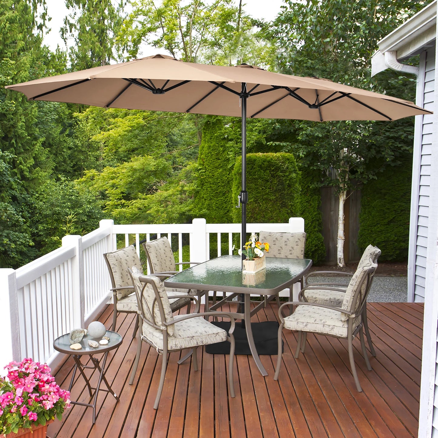 96" Coffee Rectangle Market Patio Umbrellas, Water-Resistant