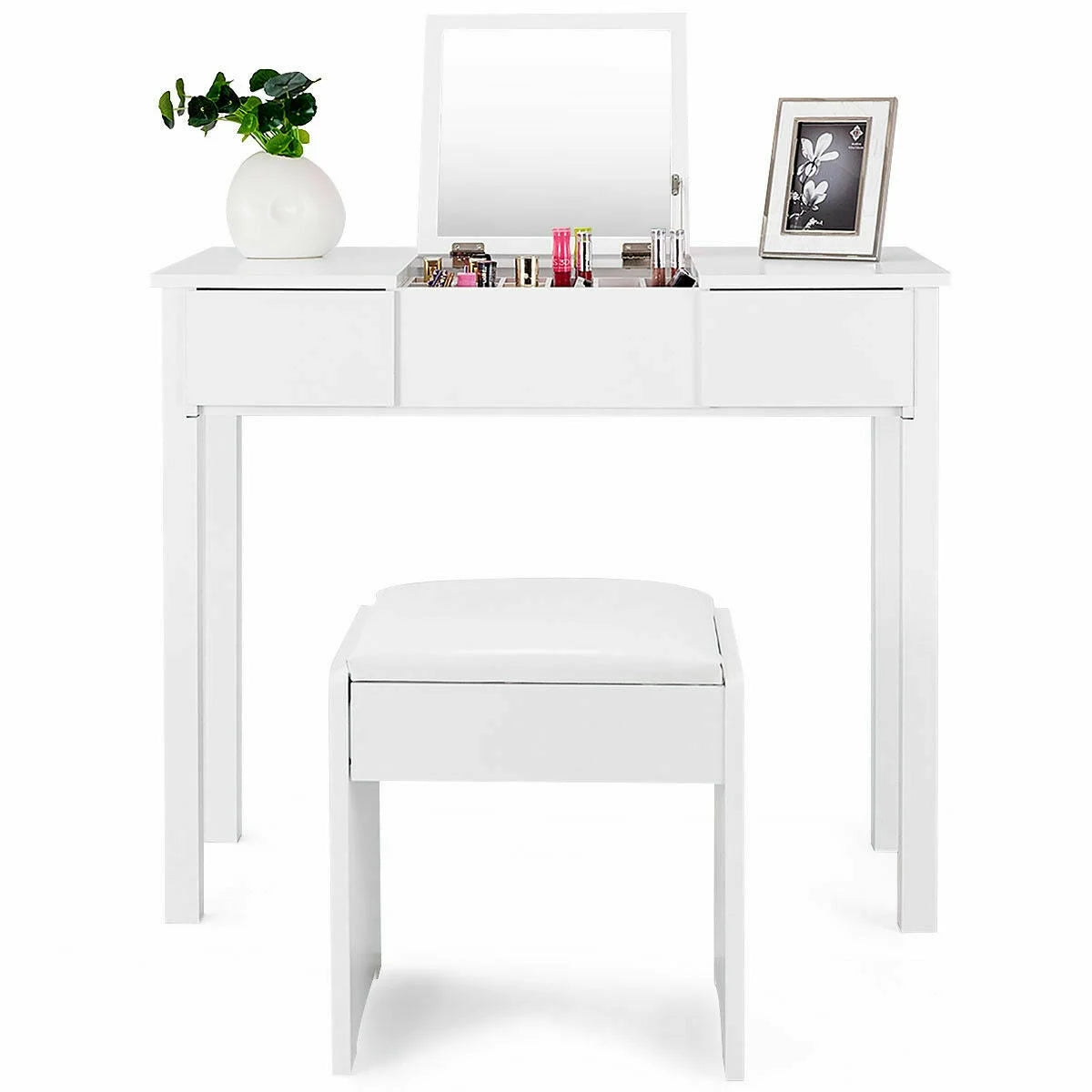 White Vanity Dressing Table Furniture Stool Storage Box