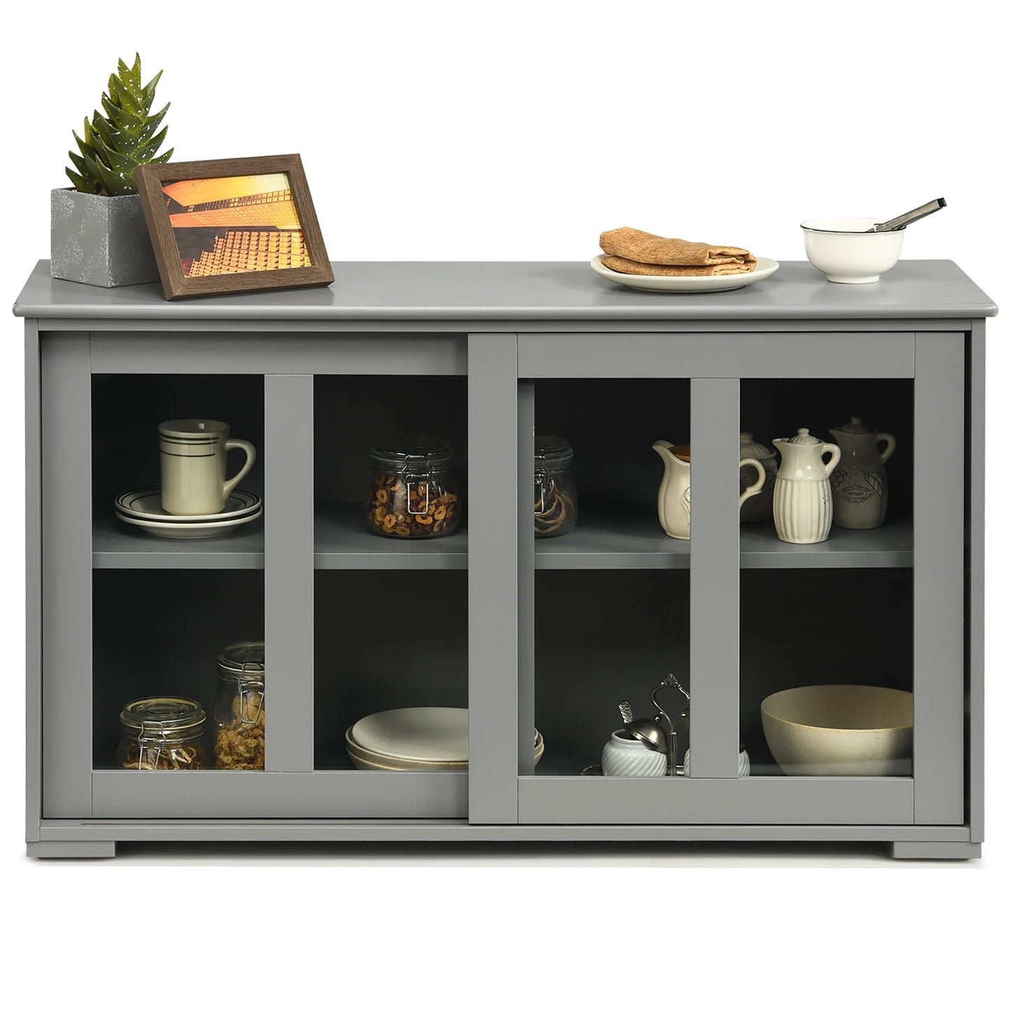 Kitchen Storage Cabinet Sideboard Buffet Cupboard W/ Sliding Door Gray