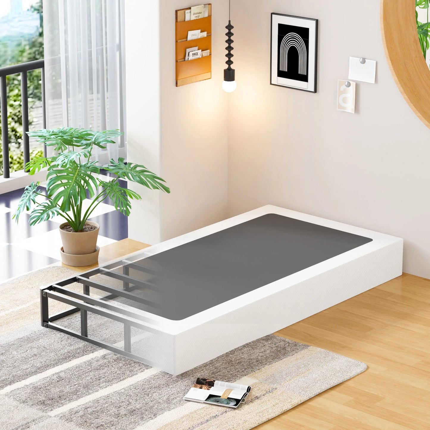 4 Inch Twin Box Spring Heavy Duty Metal Mattress Foundation Bed Base with Fabric Cover, Easy Assembly