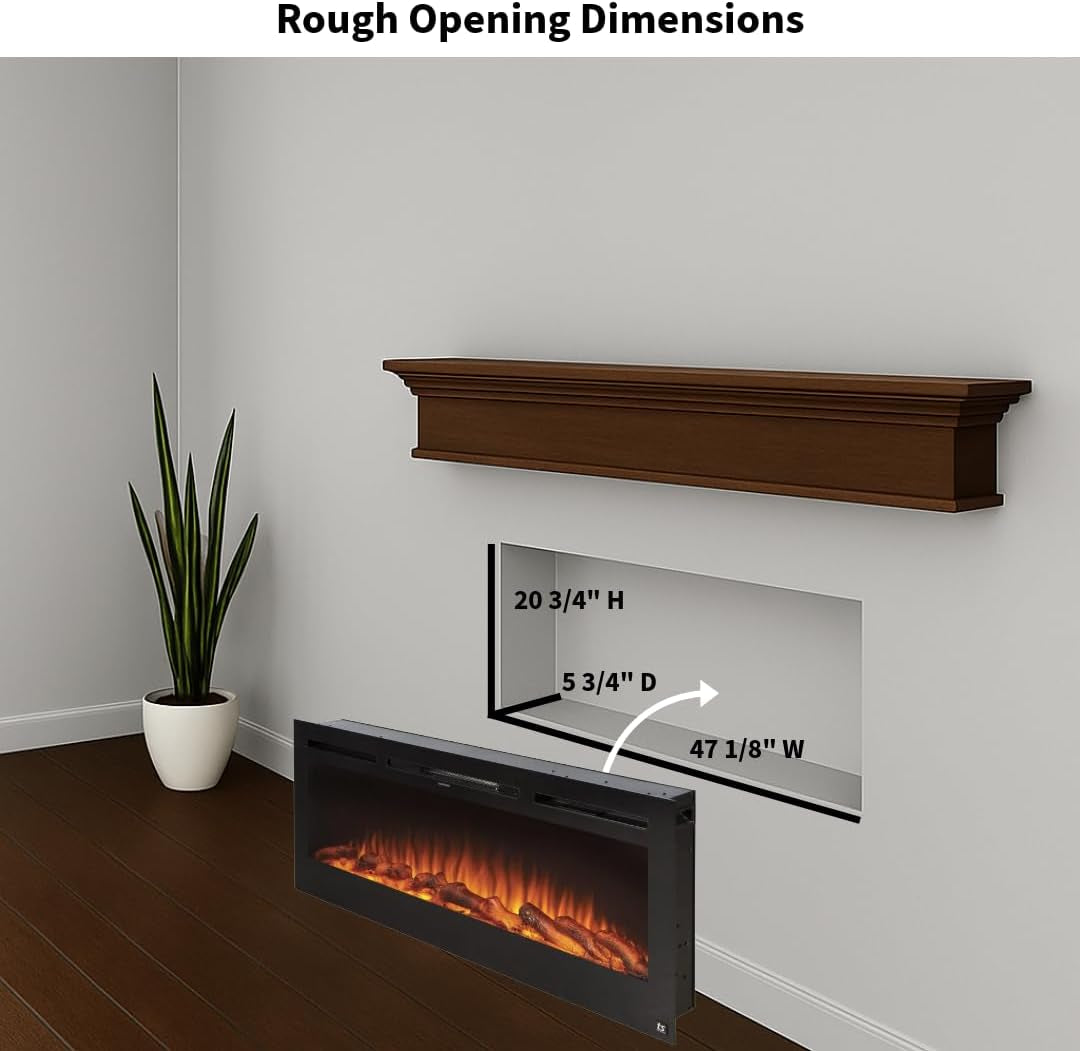 Smart Electric Fireplace-The Sideline 50" Wide-In Wall Recessed - 30 Realistic Ember Color/Flame Options - 1,500W Heater W/Thermostat - Log & Crystal Hearth Options - Alexa/Wifi Enabled