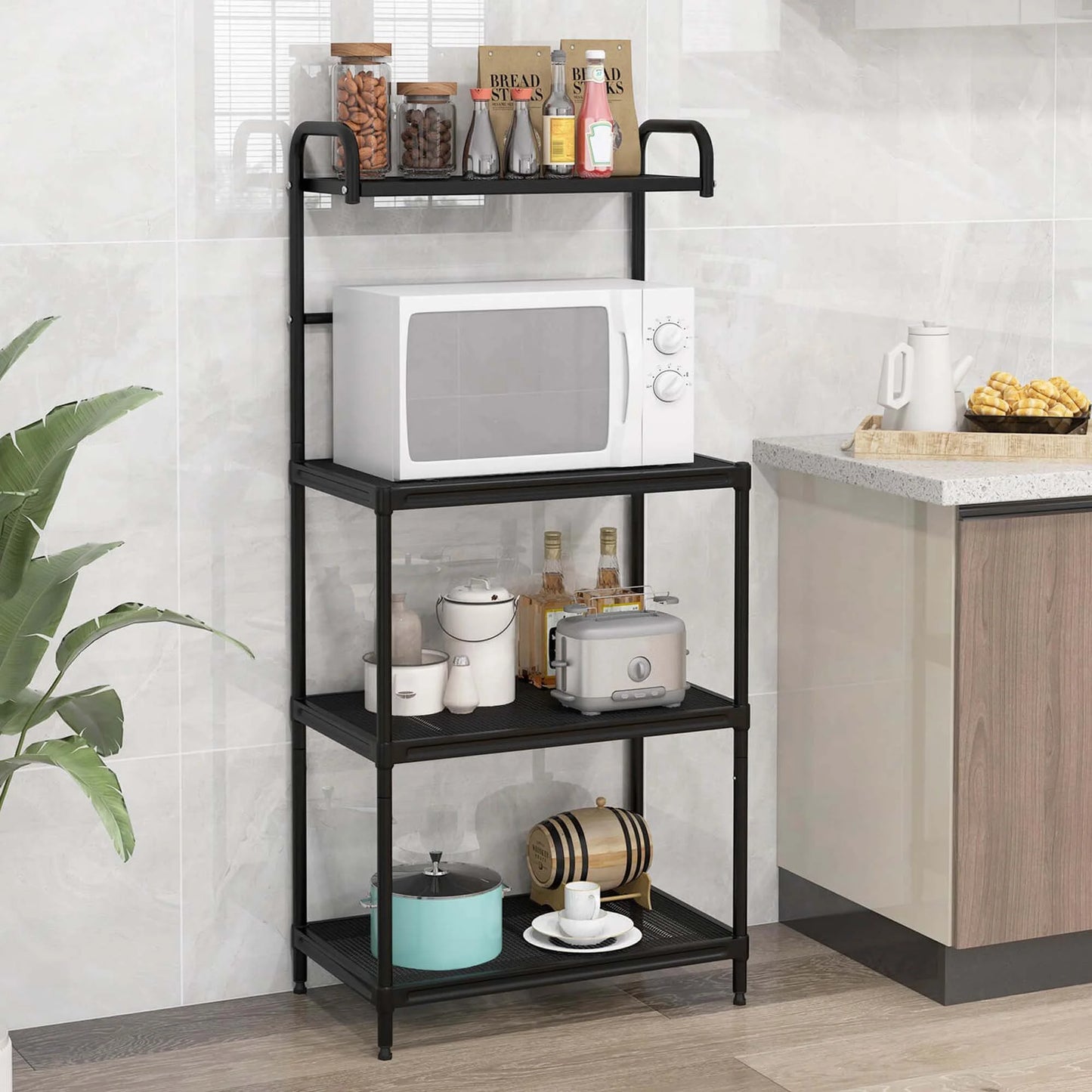 4-Tier Baker'S Rack Microwave Oven Rack Shelves Kitchen Storage Organizer Black