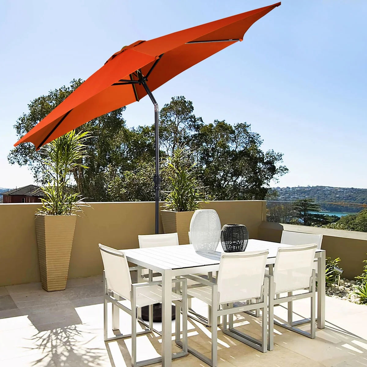 10 FT Patio Umbrella Patio Market Steel Tilt W/ Crank Outdoor Yard Garden Orange