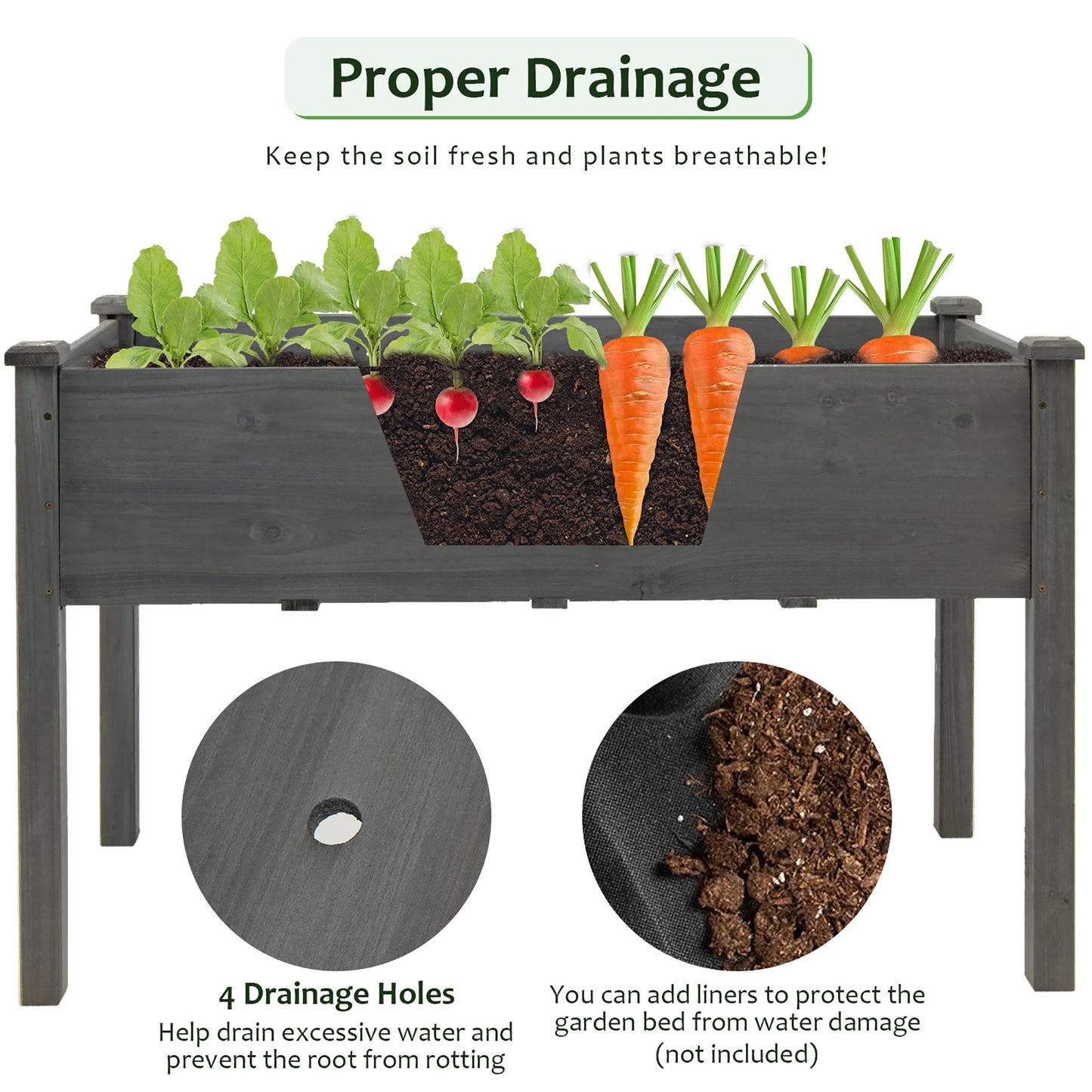 Wooden Raised Vegetable Garden Bed Elevated Grow Vegetable Planter Grey