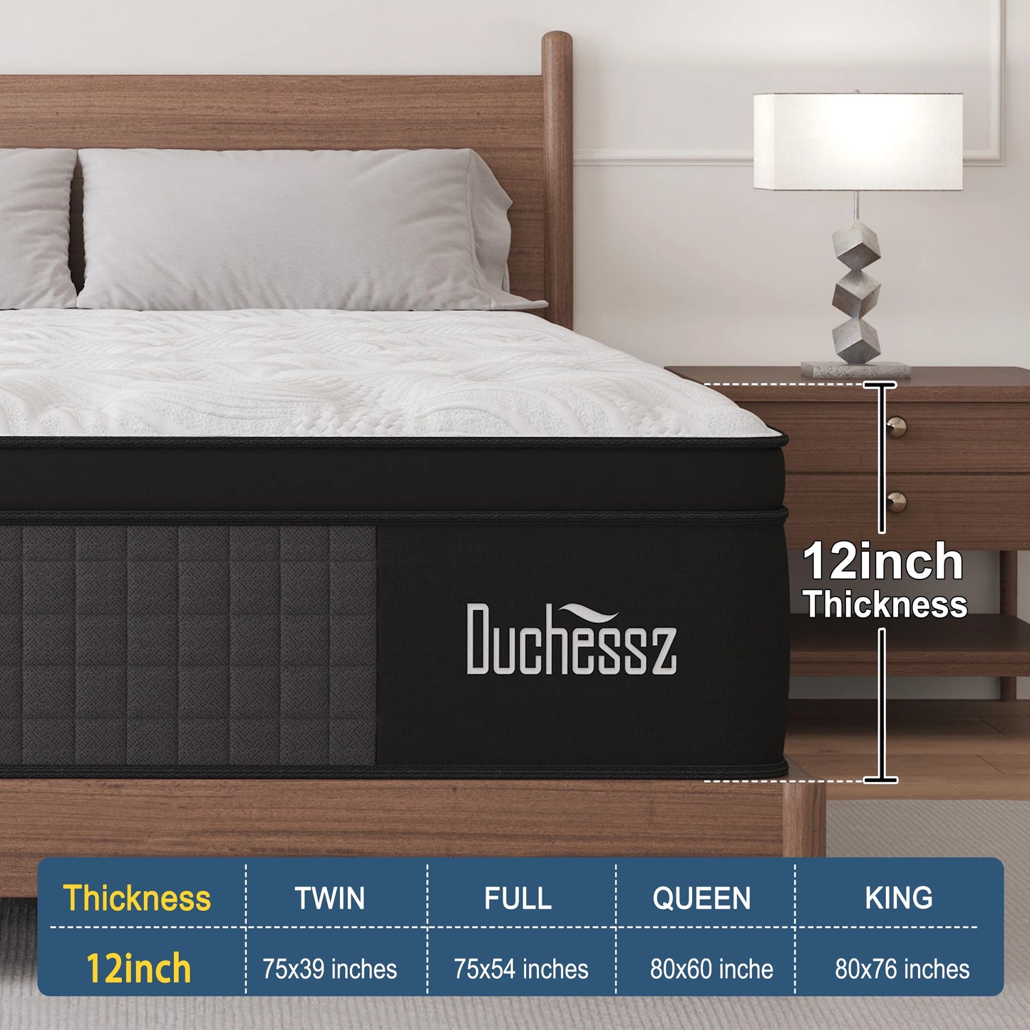 Full Mattress 12 Inch Hybrid Mattress in a Box Gel Foam Mattress Euro Top Individually Wrapped Pocket Coils Innerspring Mattress