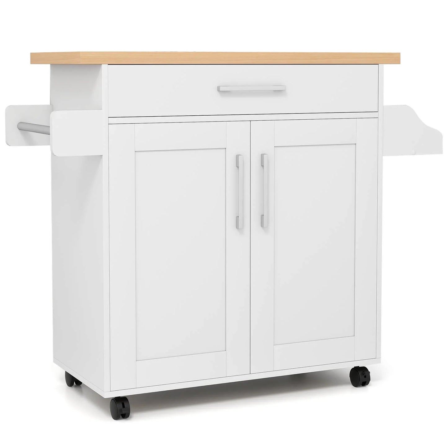 Rolling Kitchen Island Cart Storage Cabinet W/ Towel & Spice Rack White