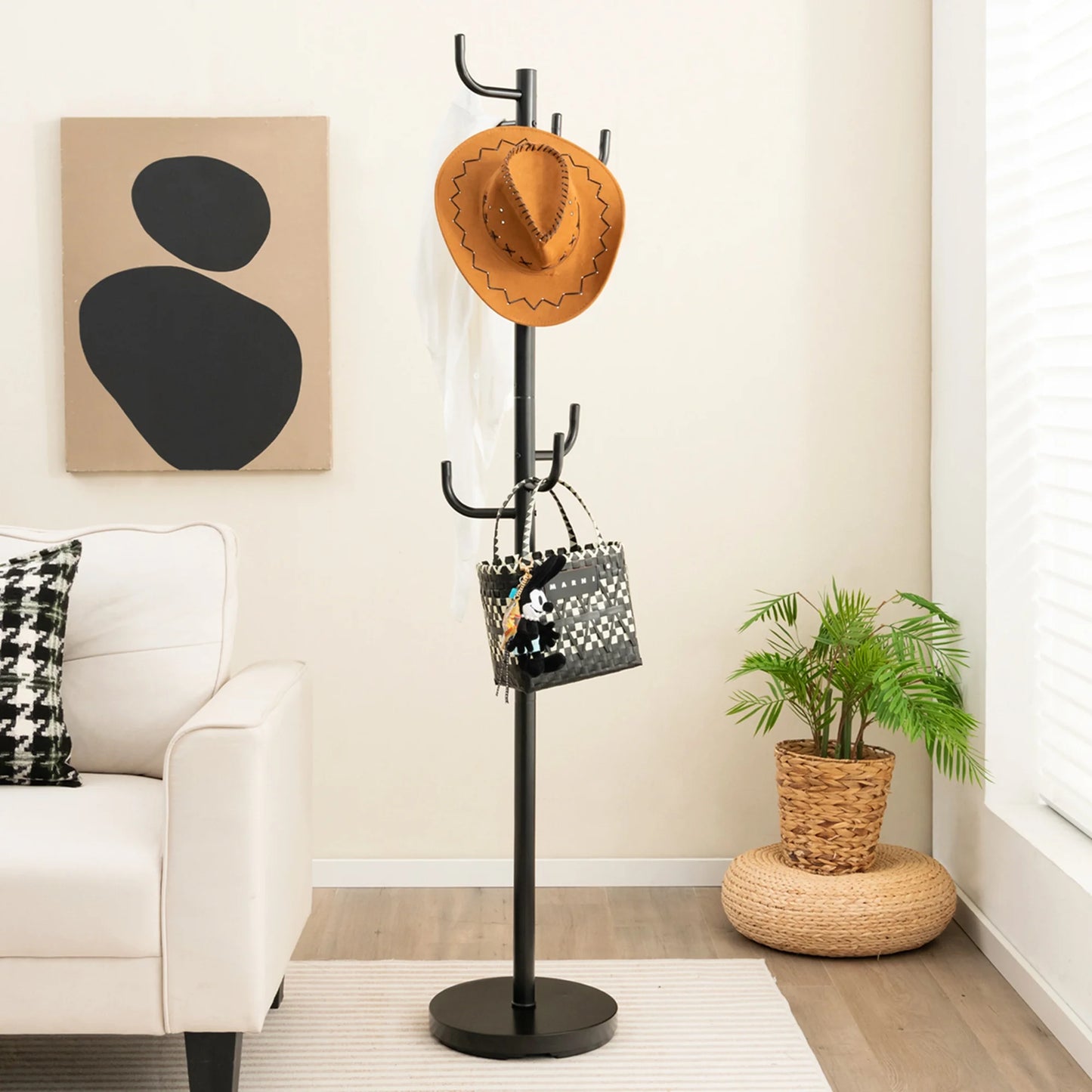 Metal Coat Rack Hat Hanger Hooks Hall Entryway for Jacket Umbrella Tree Stand