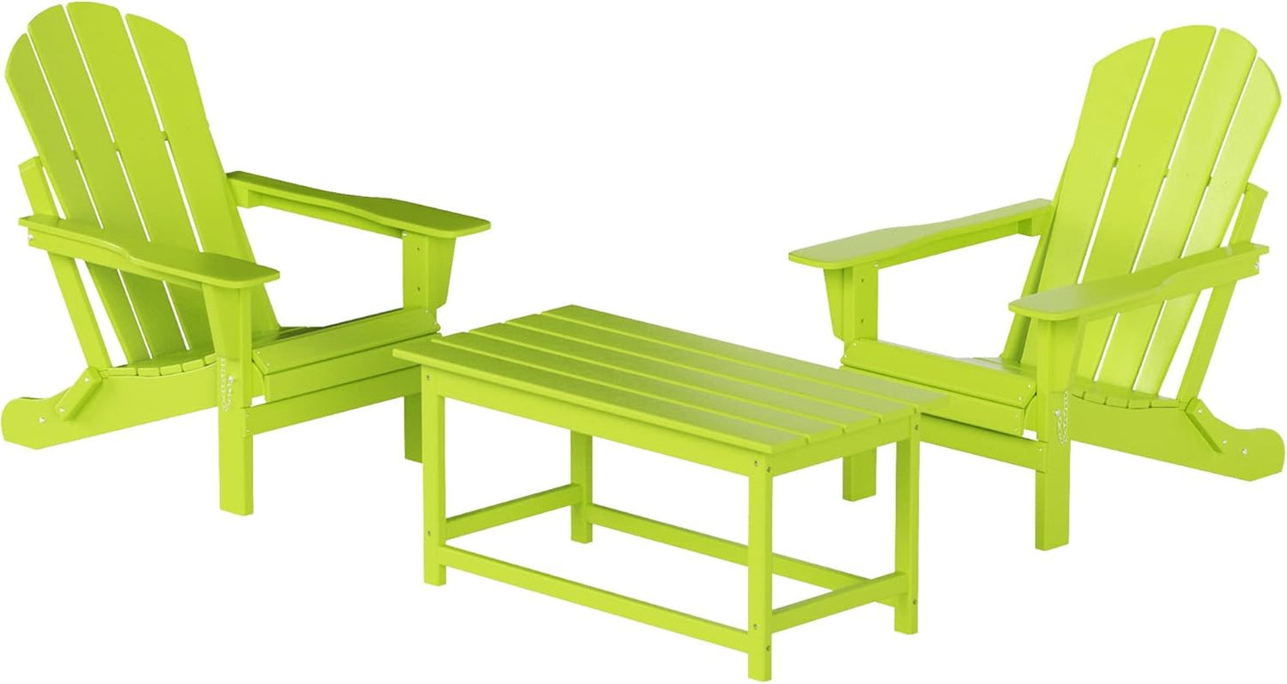 WO Home Furniture Adirondack Chairs Table Set of 3 PCS Outdoor Folding Chairs Coffee Table Weather/Uv Resistant for Lawn, Garden, Bon Fire, Balcony (Lime)